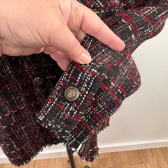 Zara Tweed Shacket Black Red Shirt Jacket Fringe Preppy Boho Contemporary Size S - Picture 9 of 15